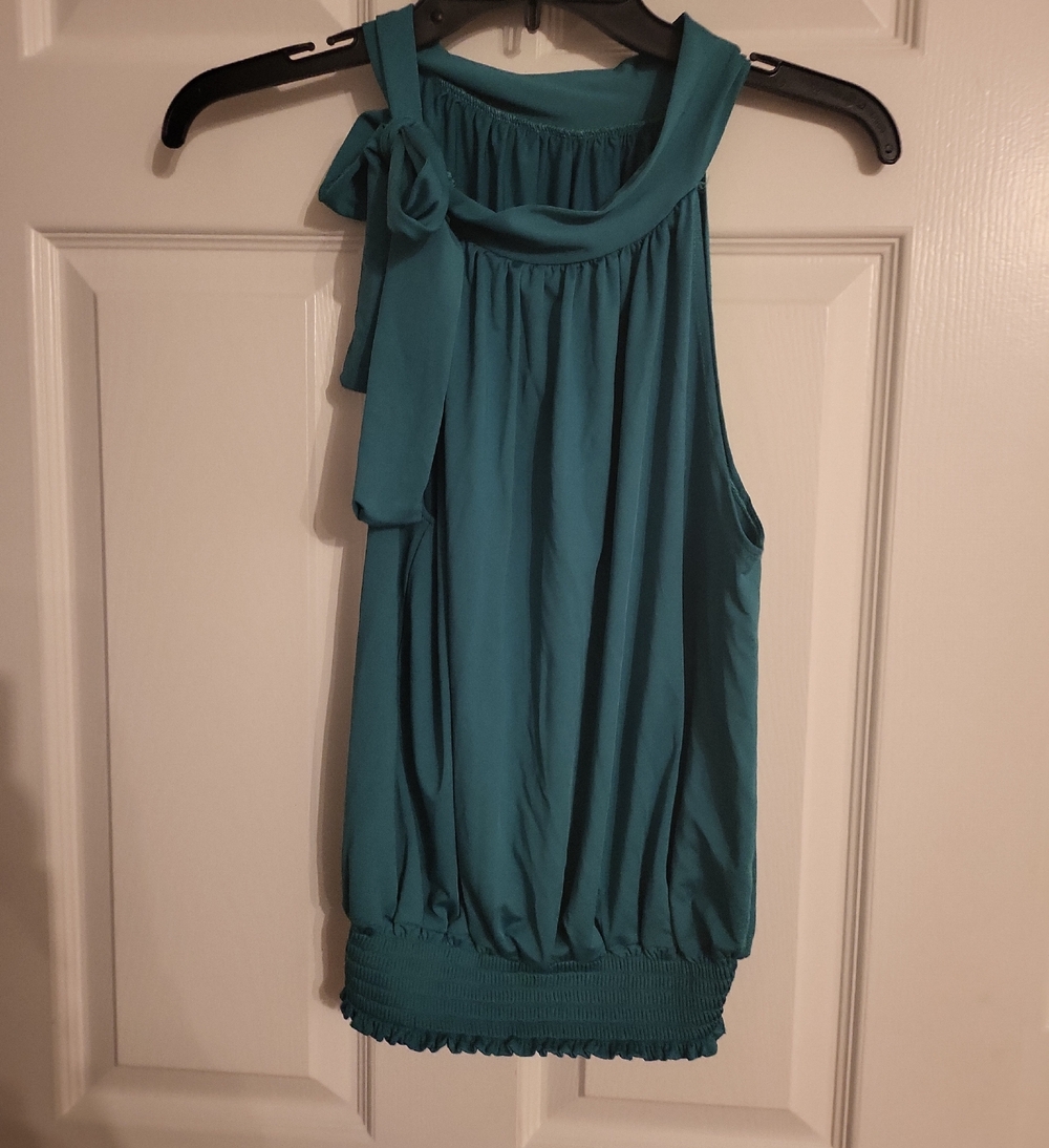 BCBGMaxAzria Teal Halter Camisole with Neck Tie
